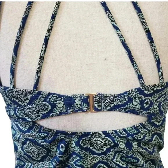 Athleta Aqualuxe Blue Printed Strappy Molded Tankini Swim Top - Picture 7 of 11